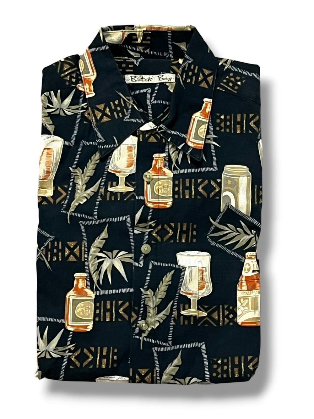 Batik Bay Hawaiian Shirt Beer Bottles Tropical Tiki Party Mens Large Vintage